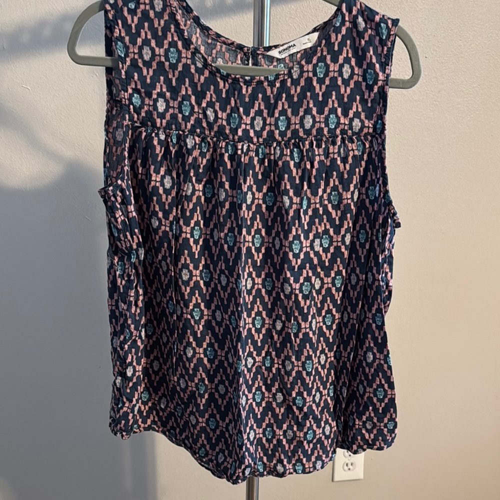 Sonoma Sleeveless Blue and Pink Boxy Blouse